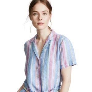 FRAME Denim — Stripe Button Up Crop Top — 100% Linen — XL — NWOT.
